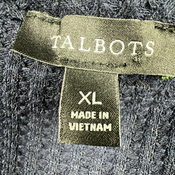 Talbots Womens Sweater Size XL Solid Navy Blue Waffle Knit Cowl Knit Long Sleeve - Picture 3 of 6